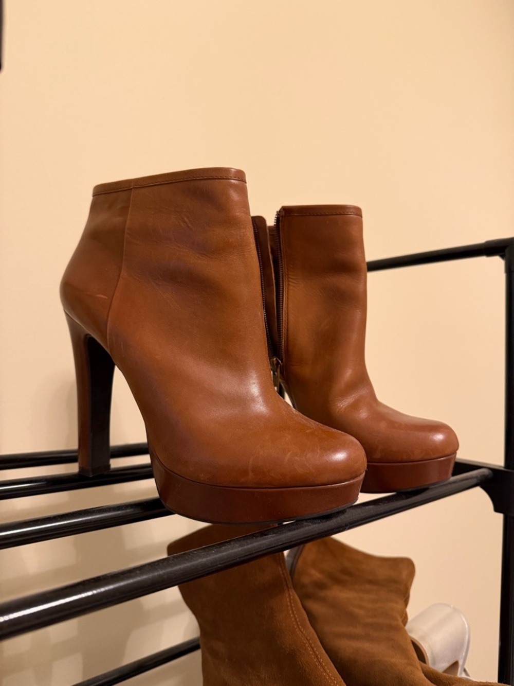 Gianni Bini Brown Leather Platform Ankle Boots